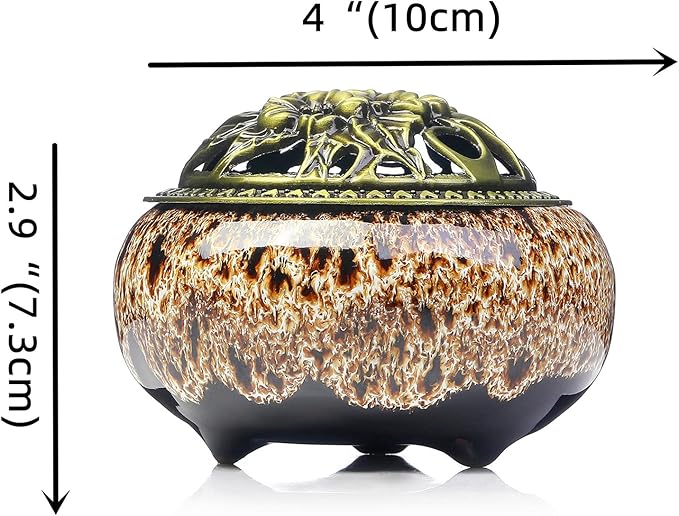 Incense Burner with Calabash Incense Stick Holder - Porcelain Charcoal Censer for Use with Resin Granular Powder Cone or Coil Incense (New Fambe Gray) - Bloomnest