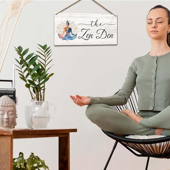 Zen Den Wooden Sign with Stand - Serene Meditation Room Decor - Mindfulness & Yoga Wall Art - Inspirational Spa, Home Office, or Wellness Center Plaque. (056) - Bloomnest