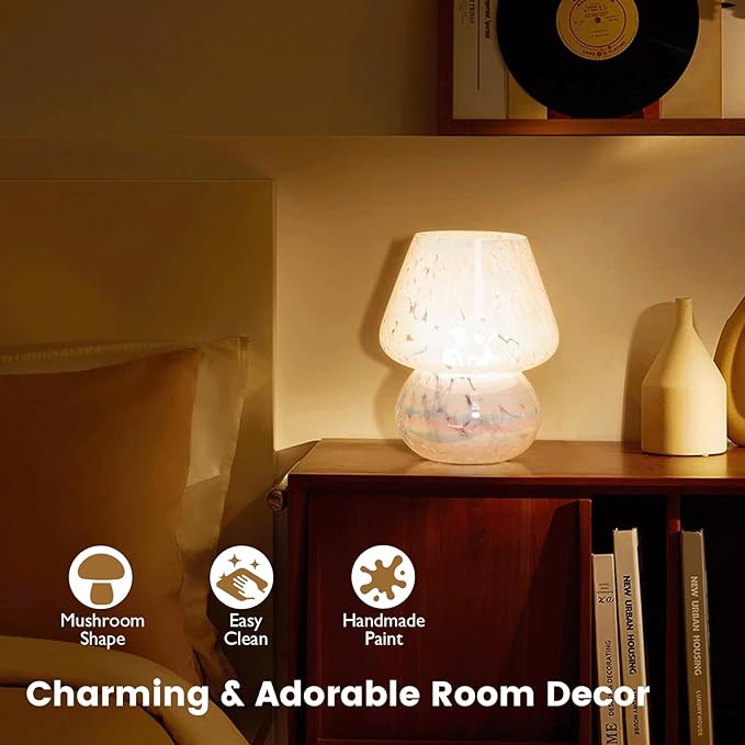 USB Plug-in Mushroom Lamp Small Bedside Table Lamp with 3 Temperature LED Bulb, Free Dimming Nights Light for Bedroom/Living Room/Entryway/Corner Decor or New Home Gift(Rainbow White) - Bloomnest