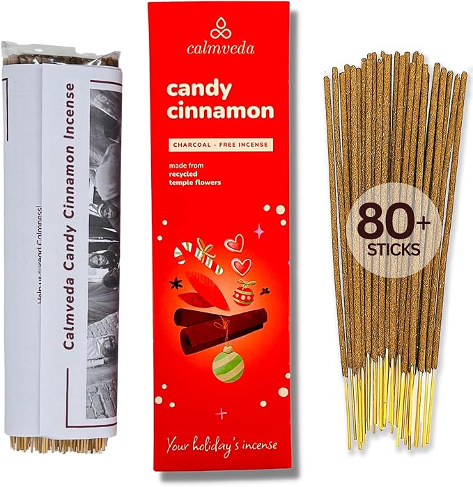 Candy Cinnamon Incense Stick Holiday - Incense (80 Sticks) Spicy, Creamy Vanilla and Flavorful Tangerine Incense | Charcoal Free, Made from Upcycled Flowers | Fall Incense Sticks for Holiday Fun