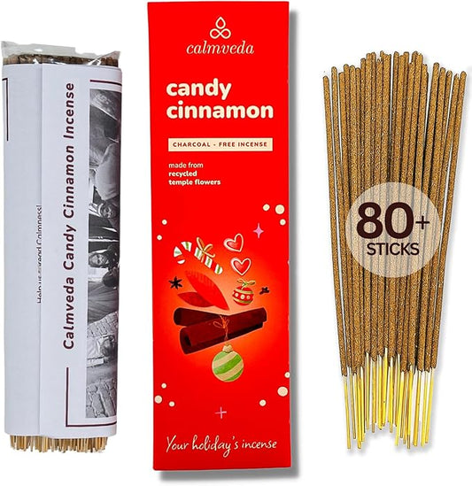 Candy Cinnamon Incense Stick Holiday - Incense (80 Sticks) Spicy, Creamy Vanilla and Flavorful Tangerine Incense | Charcoal Free, Made from Upcycled Flowers | Fall Incense Sticks for Holiday Fun