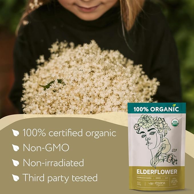 Elderflower Tea (10oz.) - Organic Dried Elderflowers - Elder Flowers Dried Herbs, Te de Sauco, Flor De Sauco Organico - Respiratory Tea - Great for Allergy - Bloomnest