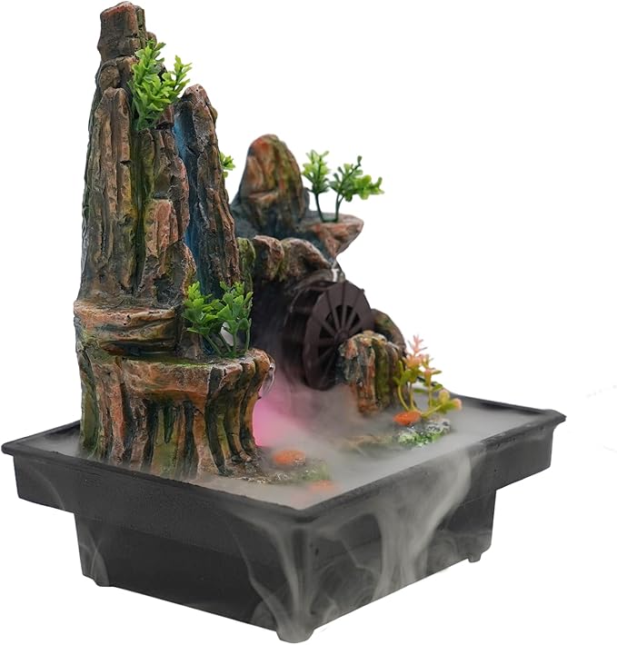 Small Fountain Rockery & Crystal Water Fountain Illuminated Waterfall, Indoor Relaxation Desktop Fountain Waterfall Feature with Automatic Pump for Home Office Bedroom Desk Décoration