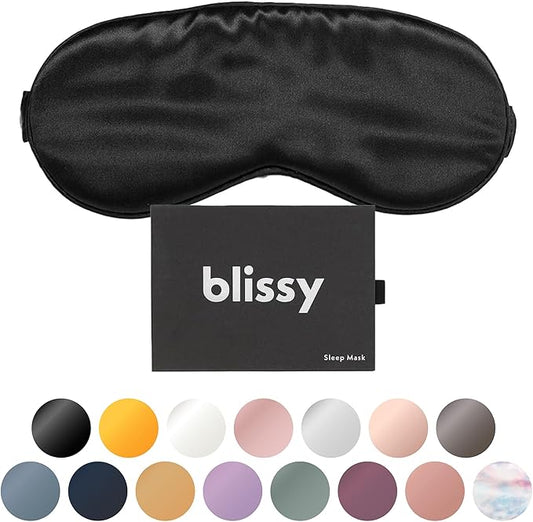 Blissy Silk Sleep Mask - Silk Eye Sleeping Mask for Women & Men for Total Blackout - Silk Eye Mask - 100% Pure Mulberry Silk, 22 Momme 6a Fibers - Blindfold Silk Sleep Mask Side Sleeper Eye Cover - Bloomnest