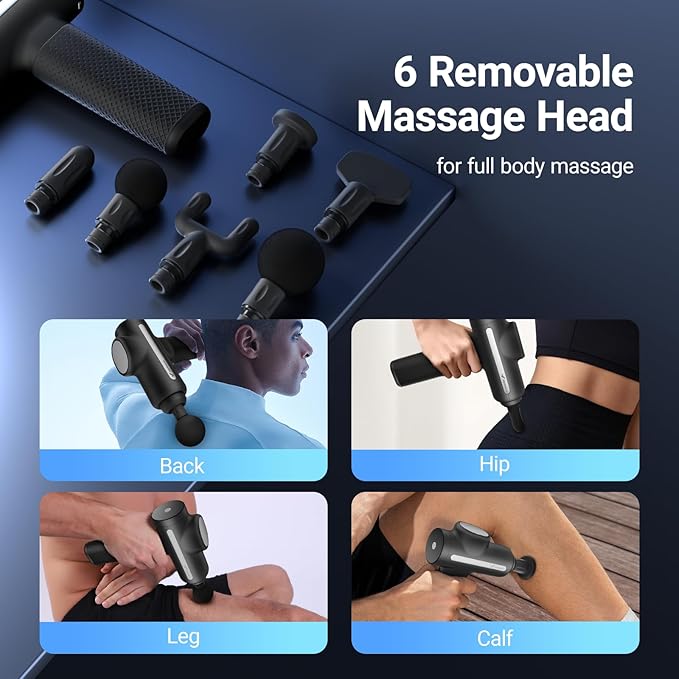 MERACH Massage Gun Deep Tissues, Percussion Massager Tools with 6 Massage Heads, Portable Hand Held Muscle Massagers for Pain Relief Deep Tissue, Cool Gifts for Men and Women - Bloomnest