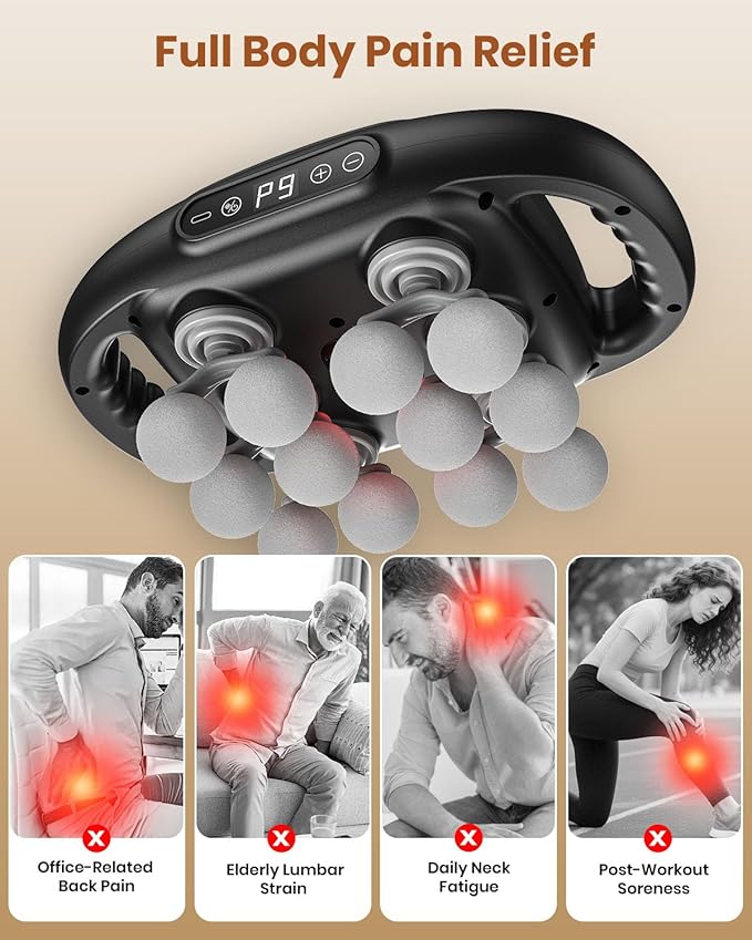 12-Head Massage Gun, Deep Tissue Back Massager with 9 Adjustable Intensities & 9 Modes, Electric Percussion Massager, Gun Tool for Back/Shoulders/Legs/Arms/Neck (12 Head) - Bloomnest