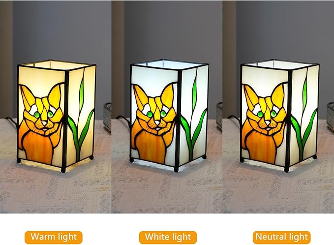 Tiffany Lamp Stained Glass lamp Small Bedside Table Lamps for Living Room Home Decor,Girls Women Birthday Christmas Thanksgiving Day Gift,Cat - Bloomnest