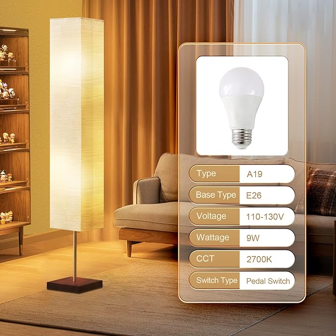 GyroVu Floor Lamp for Living Room, 3 Color Temperature Column Tall Lamp, Standing Lamp with Walnut Base Corner Floor Lamp for Bedroom, Office& Living Room-Beige(Bulbs Included) - Bloomnest