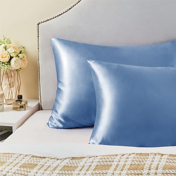 BEDELITE Satin Pillowcase for Hair and Skin, Super Soft and Cooling Similar to Silk Pillow Cases 2 Pack with Envelope Closure, Gift for Women Men(20"x36" King Size, Airy Blue) - Bloomnest
