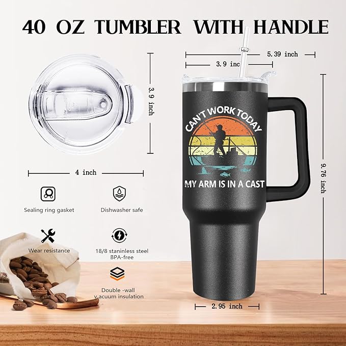 40 oz Fishing Tumbler for Men - Stainless Steel Insulated Mug with Handle, Lid & Straw, Fishing Gear Accessories, Perfect Gifts for Anglers, Dad, Grandpa, Fishermen on Birthday/Father’s Day/Christmas - Bloomnest