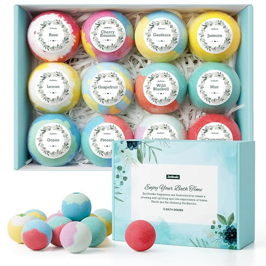 Bath Bombs for Women, 12pcs Handmade Natural Bath Bomb, Stocking Stuffers, Mothers Day Presents for Mom, Bath Bomb with Shea Butter, Valentines Day Gifts for Her and Him - Bloomnest
