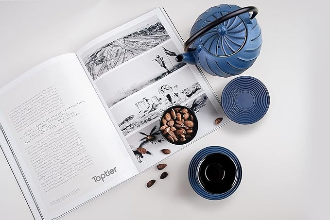 TOPTIER Japanese Cast Iron Tea Kettle with Infuser for Loose Leaf and Tea Bags, Stovetop Safe Teakettle with Enameled Interior, 40 oz (1200 ml), Navy Blue - Bloomnest