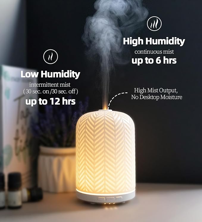 Essential Oil Diffuser – 2.4MHz Ultrasonic Aromatherapy Diffuser, Health Night Light, Timer & Auto Shut-Off, BPA-Free, 120ml Ceramic Oil Diffuser for Bedroom, Office, Spa, Yoga - Bloomnest