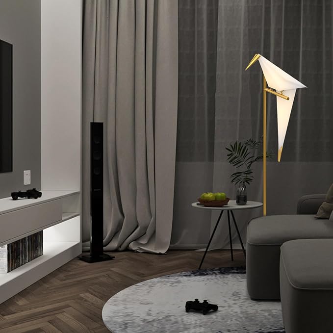 63" Bird Floor Lamp, Modern Gold Origami Bird Lamp Swinging Crane Pendant Light for Bedroom Dining Living Room - Bloomnest