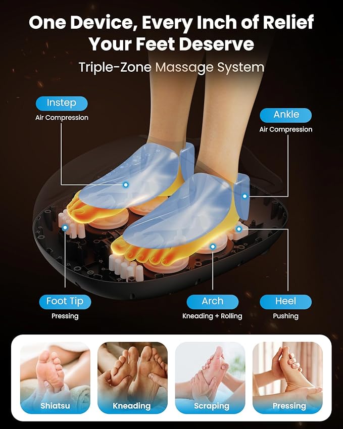 COMFIER HSA Eligible Shiatsu Foot Massager with Heat,Compression, Kneading & Rolling, FSA Electric Feet Massager for Plantar Fasciitis Neuropathy Warmer,Size Up to 15",Christmas Gifts for Women Men - Bloomnest