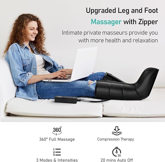 QUINEAR Leg Compression Massager, Calf Massager for Circulation and Pain Relief with 3 Modes and 3 Intensities,Compression Boots for Leg (no Heat) - Bloomnest