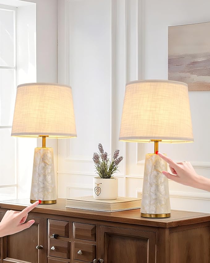 Coastal Table Lamps for Bedroom Nightstand Set of 2, Touch Control Ocean Beach Nautical Seashell Lamp, Modern Sea Shell Bedside Night Stands Light for Beachy Cottage Farmhouse Decor (Gold) - Bloomnest