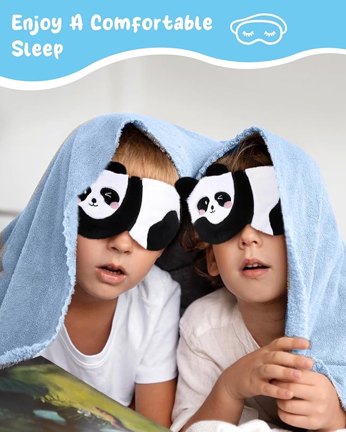 Sleep Mask for Kids - Cute Cartoon Plush Fuffy Sleeping Eye Cover Panda Kawaii Soft Eyeshade with Adjustable Strap Animal Eye Blindfold for Kids Girls Boys Teens - Bloomnest