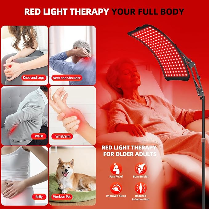 Red Light Therapy for Face and Body, 4-in-1 Red Infrared Light Therapy lamp with 660nm Visible Red Light & 850nm Invisible Infrared Light with Floor Stand,Infrared Light Therapy for Body KQO