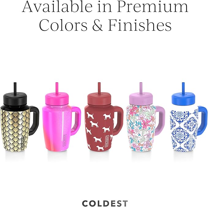 Coldest Tumbler with Handle & Coffee Lid - 100% Spill Proof Tumbler (3 Lids) - Stainless Steel Insulated Leakproof Tumblers for Women & Men - Cup Holder Friendly - 15 oz (Baby Puppy) - Bloomnest