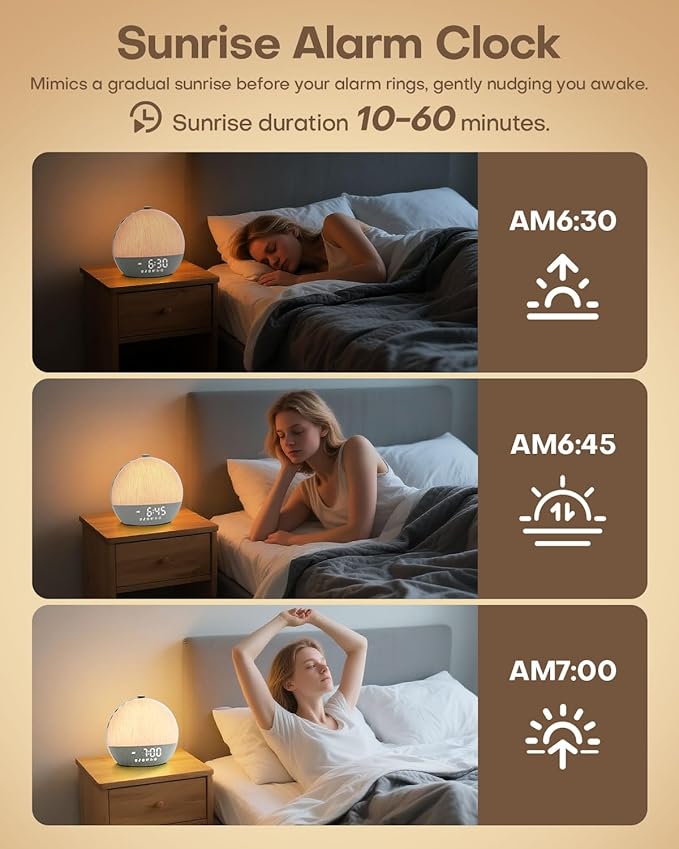 Sunrise Alarm Clock, White Noise Sound Machine, Sunlight Alarm Clocks for Bedrooms, 9 Natural Wake Up RGB Night Light, 30 Soothing Sounds for Heavy Sleepers, Baby, Kids, Adults - Bloomnest
