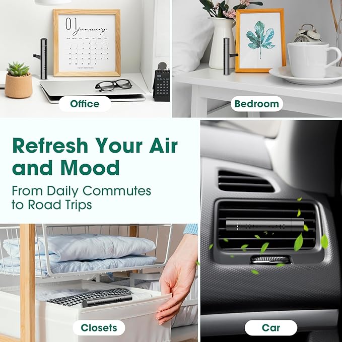 2Pcs Custom Car Air Freshener Vent Clips, Scented Sticks Kit with 10 Different Aroma Bags (2 Stick Each) & 8 Unscented Refill Sticks, Long-Lasting Odor Eliminator Car Diffuser - Bloomnest