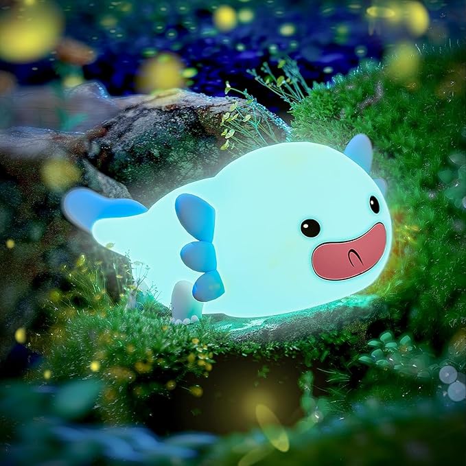 UNEEDE Blue Axolotl Night Light for Kids, Animal Silicone Nursery Night Lamp, Rechargeable Table Lamp, Cute Room Decor Night Light for Bedroom, Living Room, Dining, Desk Decorations, Gift - Bloomnest