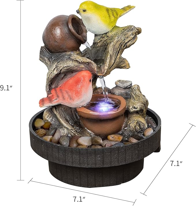 Ferrisland Indoor Tabletop Water Fountain, Desktop & Table Waterfall Fountains, Relaxation Fengshui Home Decor with LED Light for Home Office Bedroom House Warming Gift Idea - Bloomnest