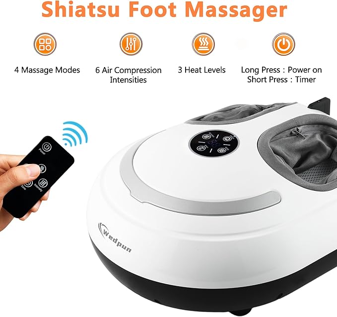 Foot Massager with Heat Shiatsu Foot Massager with Remote Deep Relief for Tired Muscles Electric Feet Massage Machine for Home and Office Gifts for Mom Dad White - Bloomnest