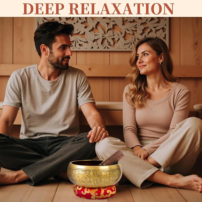 AKLOT HandMade Meditation Singing Bowl: Tibetan Sound Bowl Set with Pure Tone, Sound Bath Bowl with Cushion, Mallet, Carry Bag, Spiritual Gift for Chakra Clearing, Yoga, Prayer, Relaxation (5 Inch)