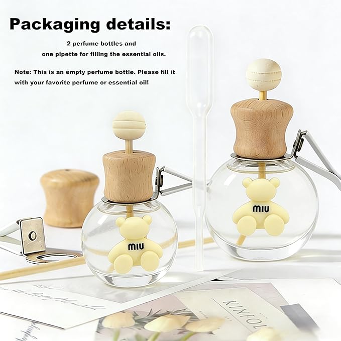 2 Pack Car Air Freshener Diffuser Bottle Refillable Empty Glass Perfume Bottle with Vent Clip, Drift Car Air Freshener Clip Essential Oil Diffuser for Car Oil Diffusers Interior Decor-A3 - Bloomnest