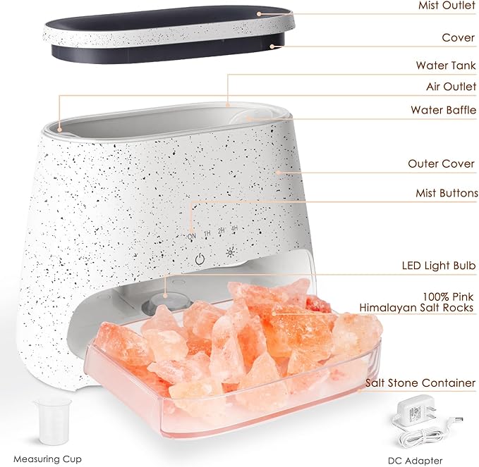 SALKING 2-in-1 Himalayan Salt Lamp & Ultrasonic Essential Oil Diffuser, Aromatherapy Diffuser Cool Mist Humidifier, Salt Therapy Lamp, 100% Pure Himalayan Salt, Ambient Glow, 150ml (Off-White) - Bloomnest