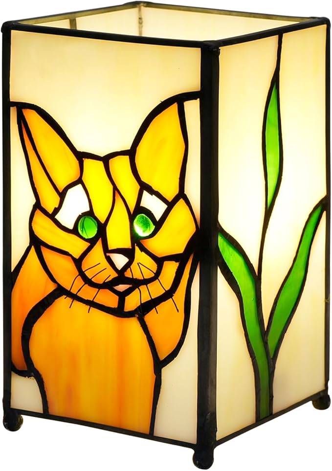 Tiffany Lamp Stained Glass lamp Small Bedside Table Lamps for Living Room Home Decor,Girls Women Birthday Christmas Thanksgiving Day Gift,Cat - Bloomnest