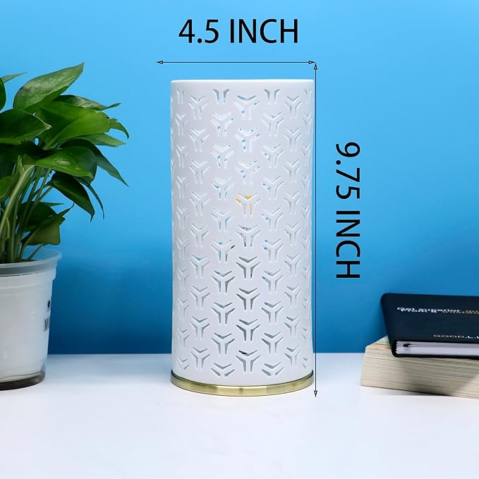 Small Modern Ceramics Bedside Table Lamp, 4.5 x 4.5 x 9.75 Inch White Triangle Style Nightstand Lamps, Side Table Lamps for Bedroom Living Room Entryway Table Light