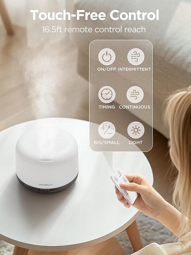 InnoGear Aromatherapy Diffuser & 10 Essential Oils Set, 500ml Essential Oil Diffuser with Remote Control Ultrasonic Cool Mist Scent Humidifier Vaporizer Auto-Off Timer for Room Office Home, Brown - Bloomnest