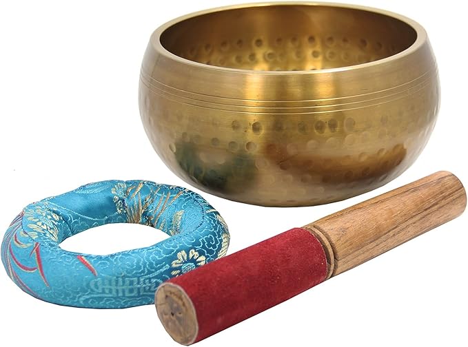 DharmaObjects Tibetan Hand Hammered 5.5 Inches Singing Bowl Cushion Mallet Set - Bloomnest