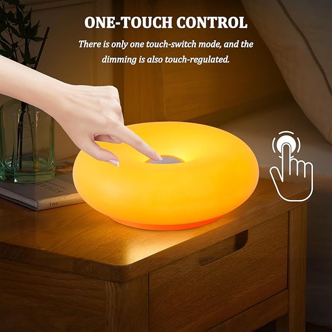 Donut Table Lamp,Creative Orange Donut Atmosphere Lamps with Plastic Shade,Retro-Modern Table Light,3-Color Dimmable Nightstand Lamp for Bedroom and Desk, Aesthetic Home Decor & Gifts (Orange) - Bloomnest