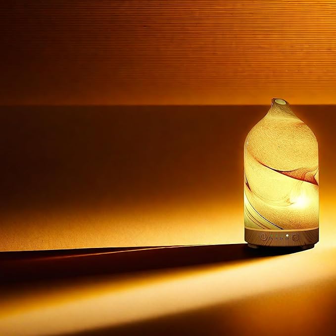 Essential Oil Diffuser Hand Blown Glass Aromatherapy Diffuser - Ultrasonic Cool Mist Scent Aroma Diffuser, Whisper Quiet with Auto Shut-Off, Timer Setting &7 Colors Night Light for Home - Bloomnest