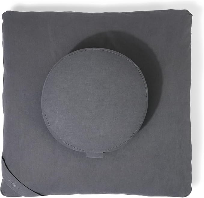 Meditation Cushion Set by renoo - Durable Comfortable Organic Cotton, Linen, Hemp - Modern Zafu Zabuton - Buckwheat Kapok Filled Floor Pillow Yoga Bolster in 15 Colors Washable Cover