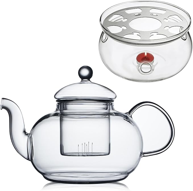 CnGlass 33.8oz Glass Teapot with Removable Infuser,Stovetop Safe Tea Kettle with Glass Tea Warmer 5.3 in/13.5cm Diameter - Bloomnest