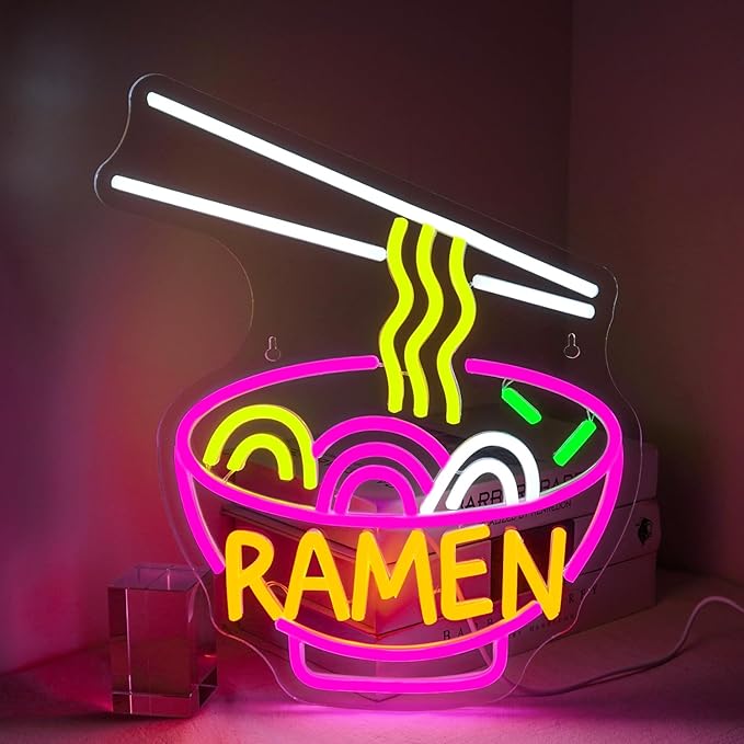 Lucunstar Ramen Neon Sign Colorful Neon Signs Noodle LED Sign Neon Signs for Wall Decor Pink Neon Lights for Party Neon Light Sign for Fast Food Kitchen Restaurants Bar Ramen LED Light Sign - Bloomnest
