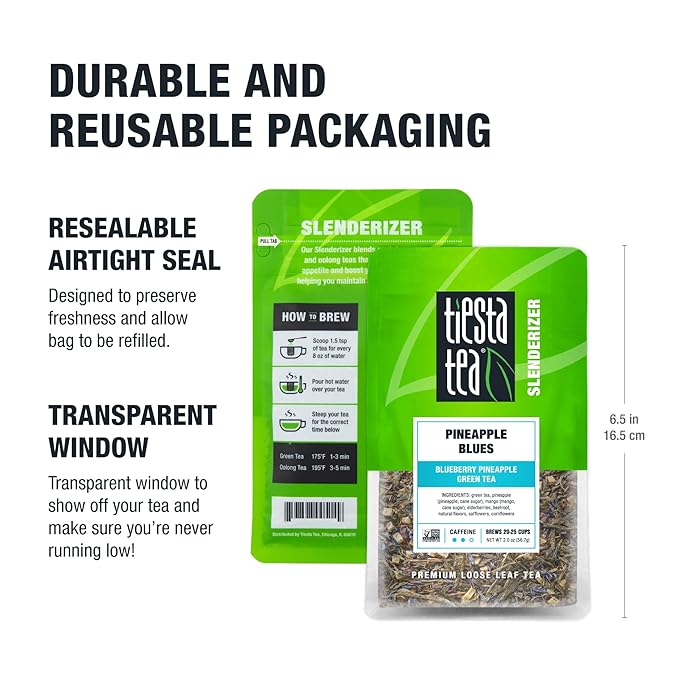 Tiesta Tea - Pineapple Blues, Loose Leaf, Blueberry Pineapple Green Tea, Premium Tropical Blend, Medium Caffeinated Green, Make Hot or Iced, Brews Up to 25 Cups, 2 Ounce Resealable Pouch - Bloomnest