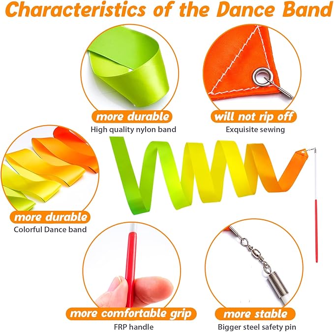 Cikyner Gymnastics Ribbon, 2 Pack Colorful Gymnastics Band with Stick, Dance Band Children Rainbow Band for School and Home Game, Ideal for Girls on Children's Birthday Party or Christmas - Bloomnest