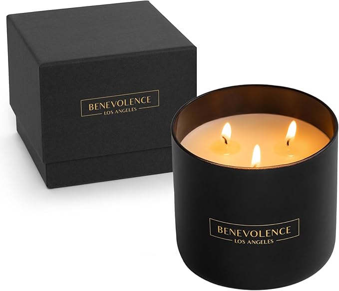 Benevolence LA 3 Wick Candle, Bergamot & Jasmine Large Christmas Scented Candles | Soy Candles | Holiday Candle Gifts for Women and Men | Home Fragrance | Aromatherapy | 14.5 Oz, 45 Hour Burn - Bloomnest