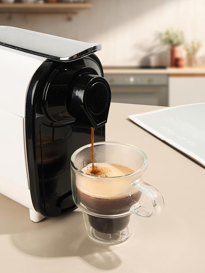 NIRA.Z 4 Pack Double Wall Glass Coffee Mugs 10 OZ Insulated Espresso Cups with Handle, Stackable Thermal Glass Coffee Cups, Ideal for Hot & Cold Drinks, Juice, Americano, Latte, Tea Bags, Cappuccinos - Bloomnest