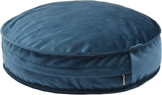 Round Floor Pillow Cover Velvet Throw Seating Pouf Yoga Meditation Cushion Plush Case Reading Room Decor Cover Only (19.7IN, Dark Blue)