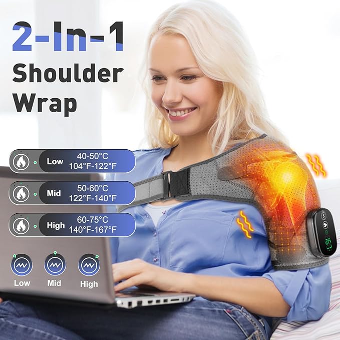 Cordless Shoulder Heating Pad, Heated Shoulder Wrap, Shoulder Massager Brace Rotator Cuff Support for Women and Men - Bloomnest