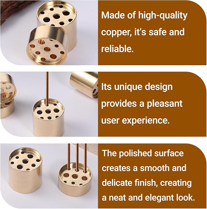 4 Pack Brass Incense Holder Cone Incense Stick Holder Metal Incenses Stand Base Cylindrical Incenses Cones Holders with 9 Different Sizes Holes for Yoga Spa Room Home Office, Golden Copper Conical - Bloomnest