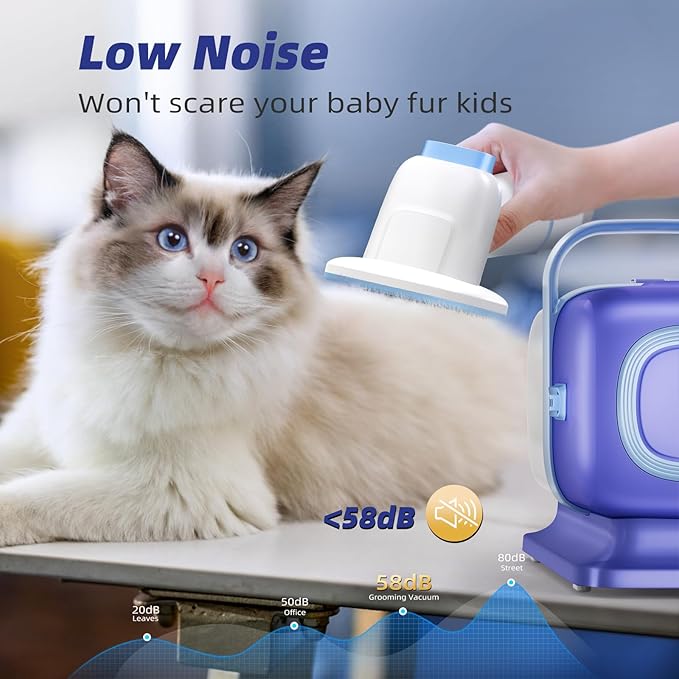 Dog Grooming Kit with Vacuum, All-in-One Pet Grooming Vacuum for Dogs and Cats, Low Noise Pet Hair Clipper & Shedding Brush, Dog Hair Remover, Cat Pet Groomer Set with Cleaning Brushes, Blue - Bloomnest
