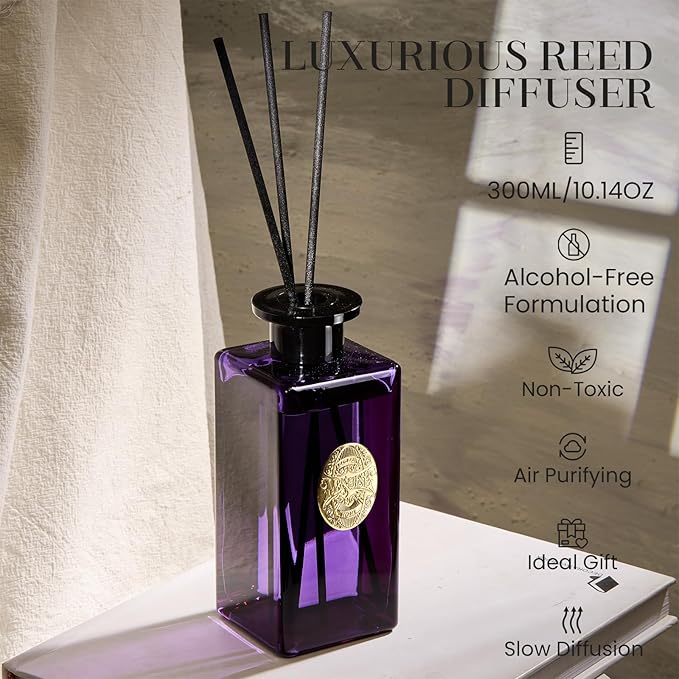 M&SENSE 10.14 oz Large Reed Diffuser Set | Lavender Glow Scent Oil Diffuser with Sticks | Hotel Collection Non-Toxic Essential Oil |for Bedroom Bathroom Living Room - Bloomnest